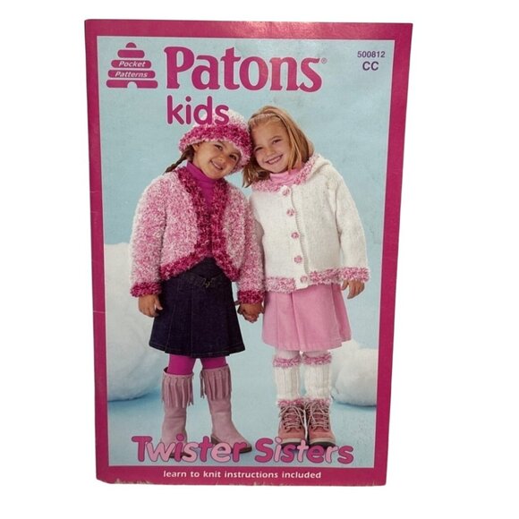 Patons Kids Kitting Pattern Booklet Twisted Sister 2005 Sweater Shawl Hat Scarf - Picture 1 of 7